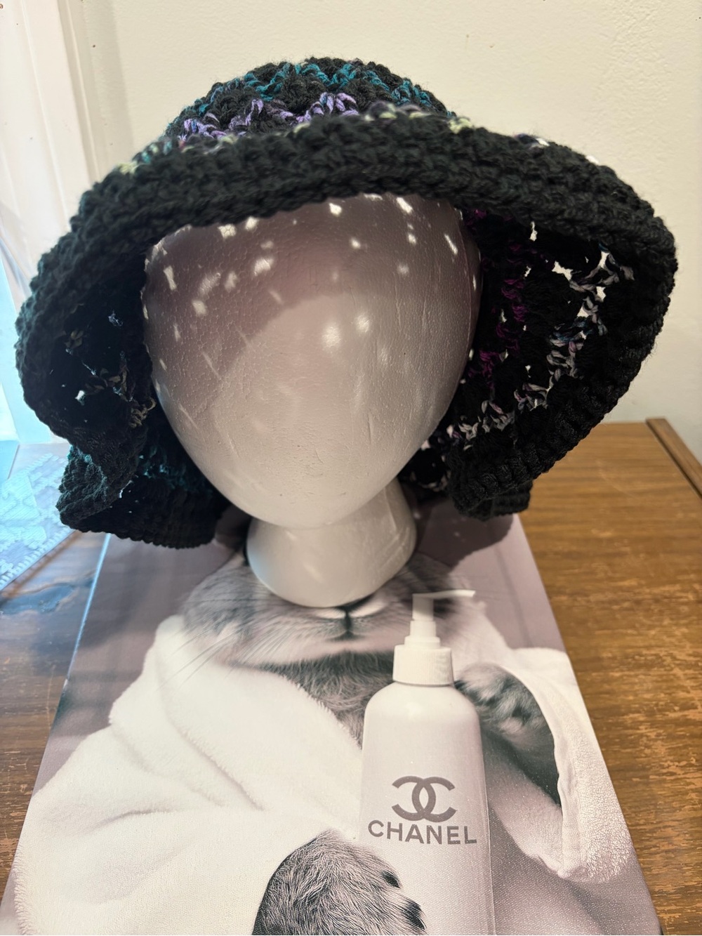 Crochet Bucket Hat Black Multicolor Acrylic Goth Boho Festival Halloween - Picture 3 of 4